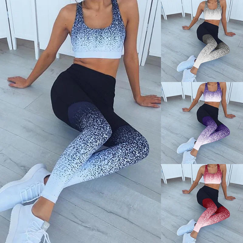 LASPERAL Gradient Color Women Fitness Sports Bra+Pant Set High Elasticity Sport Leggings Yoga Set Gym Running Push Up Sportswear