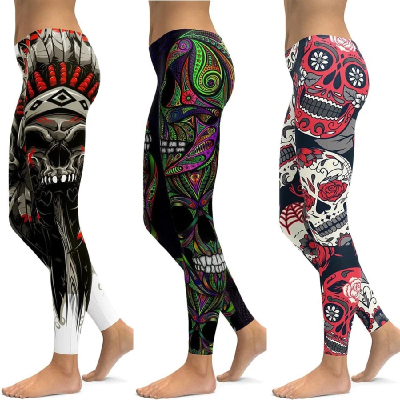 LI-FI Skull Leggings Yoga Pants Women Sports Pants Fitness Running Sexy Push Up Gym Wear Elastic Slim Workout Leggings