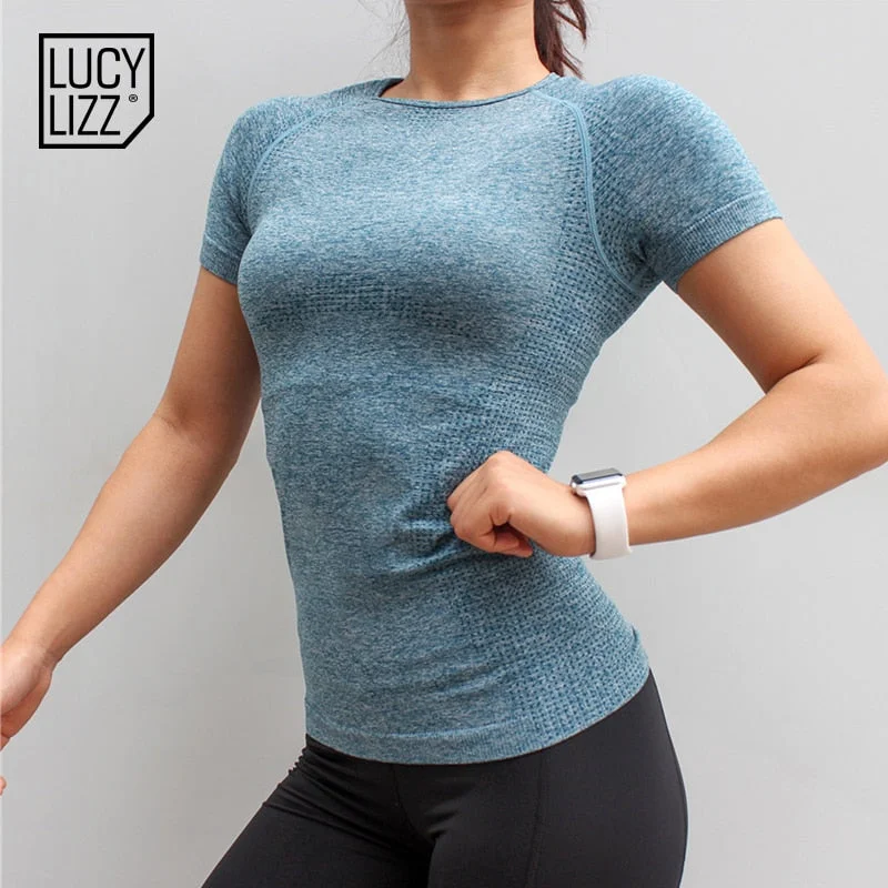 Lucylizz Fitness Women Seamless Sport Shirt Sports Wear For Women Gym Running Top Short Sleeve Yoga Workout Tops