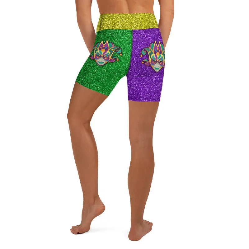 Mardi Gras Mask Yoga Shorts