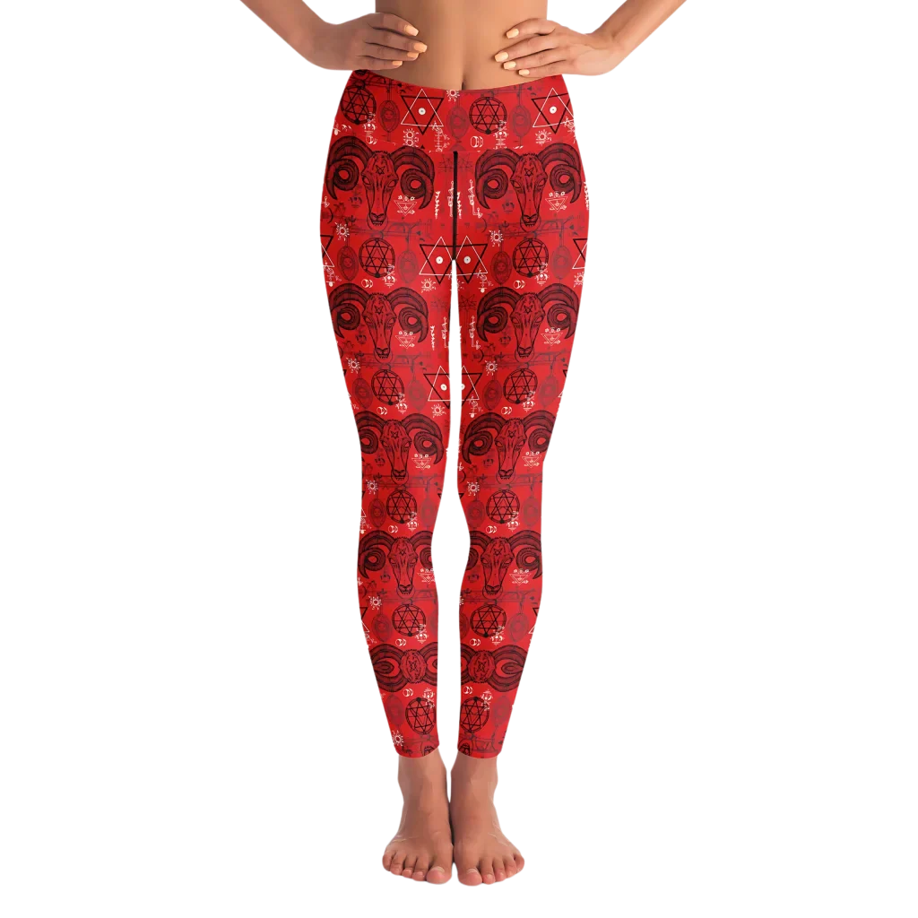 MYSTIC-SYMBOLS RED YOGA LEGGINGS WITH POCKET – SACRED POWER