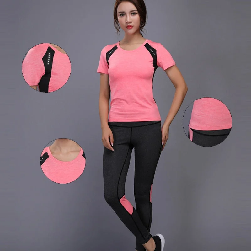 OLOEY Women Tennis Clothes Yoga Set Badminton Clothing Fitness Running Shirt+Pants Quick Dry Gym Workout Jogging Sport Suit