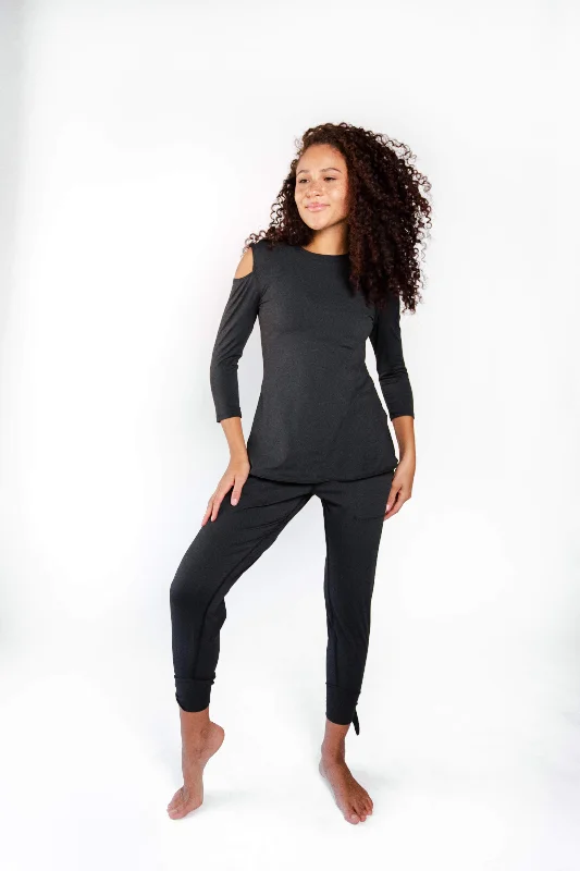 Open Shoulder Top in Jet Black by Yoga Democracy