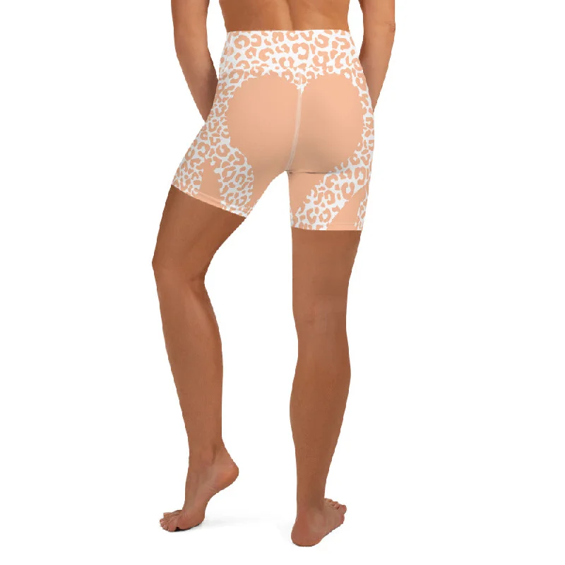 Peach Leopard Heart Shaped Yoga Shorts