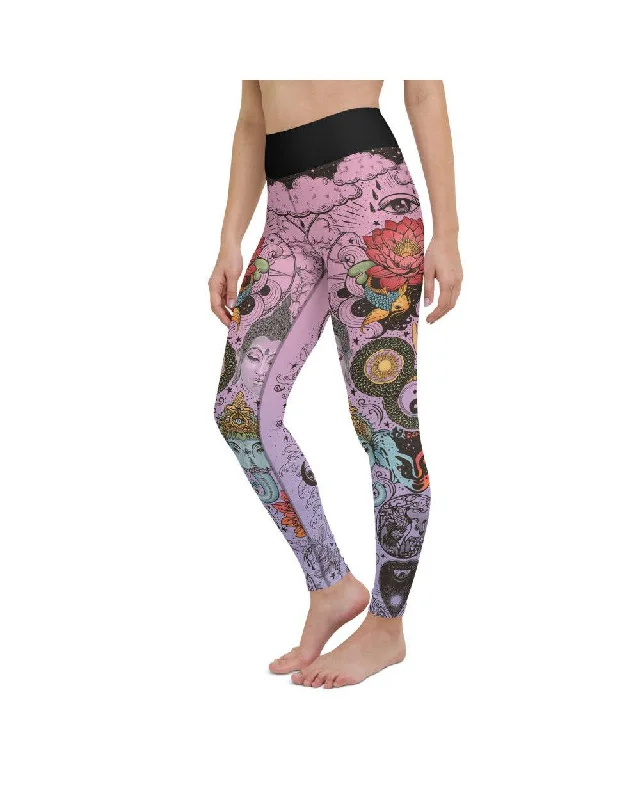 Pink Tattooed Lotus Yoga Pants