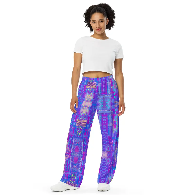 Purple abstract Cityscape print unisex wide-leg pants