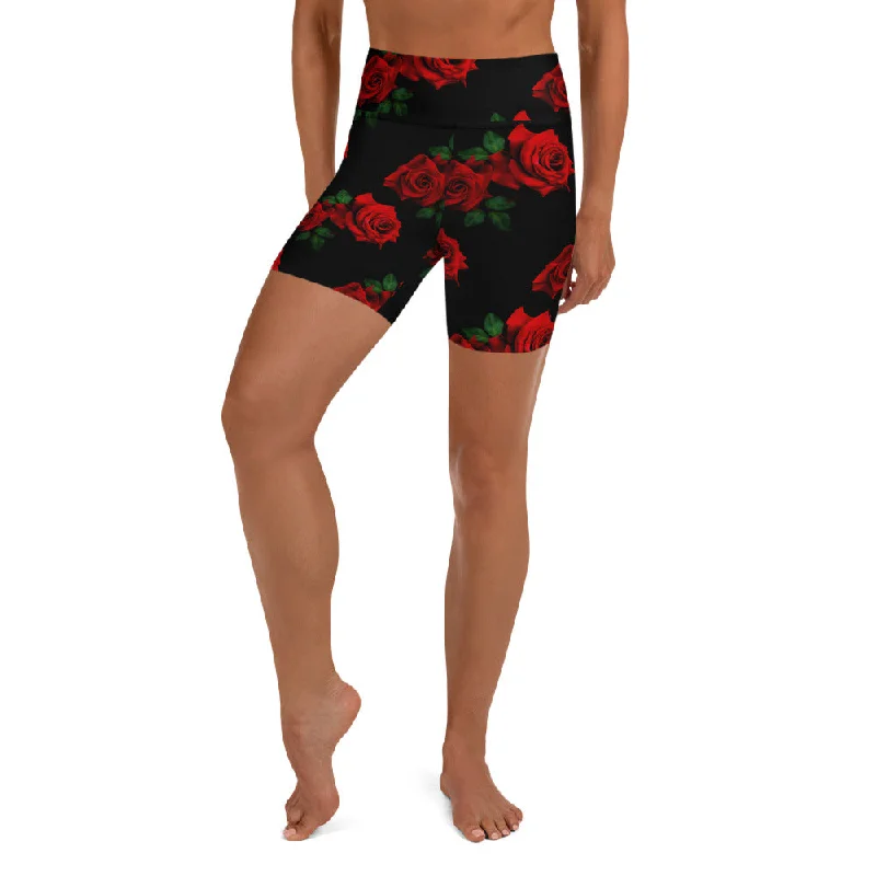 Red Roses Yoga Shorts