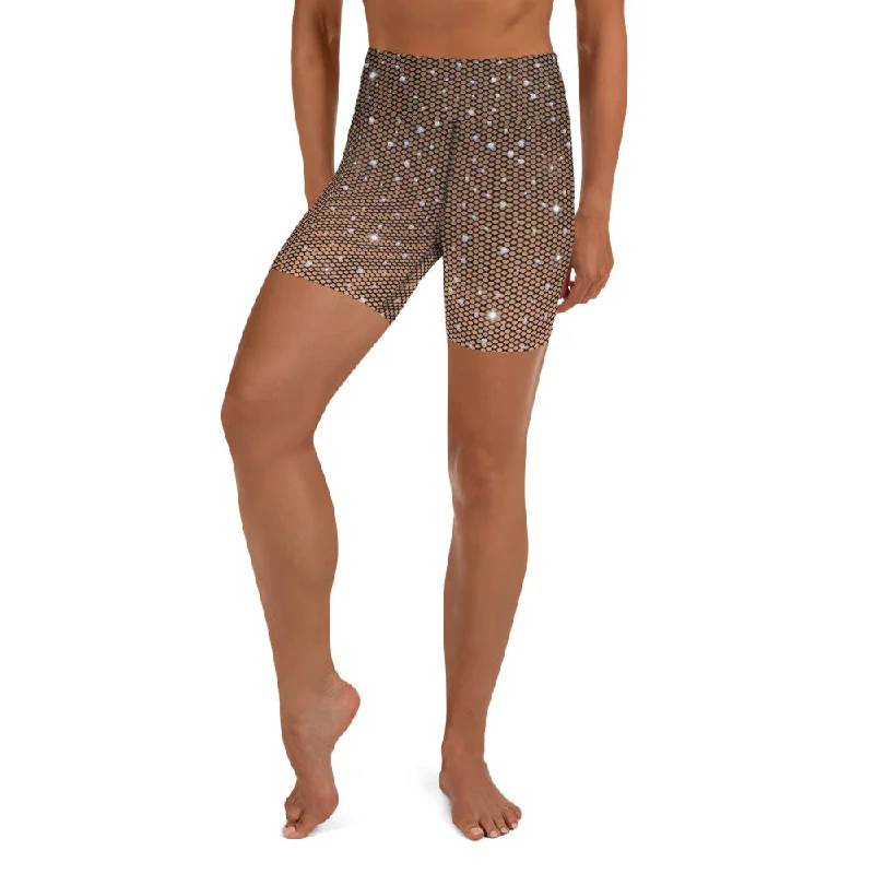 Sparkle Fishnet Print Yoga Shorts