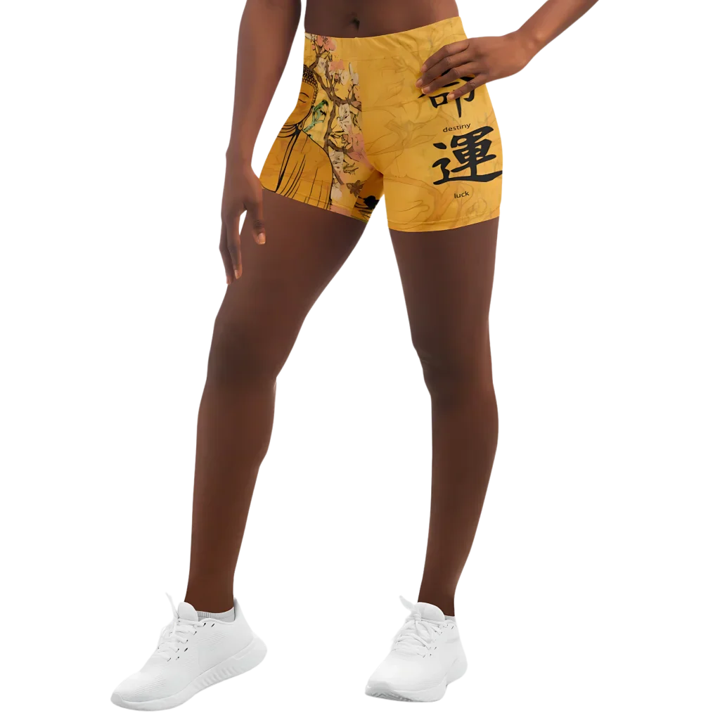 SPIRITUAL BUDDHA SAKURA BLOSSOM YOGA SHORTS - MYSTIC VIBES