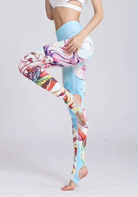 Stretch Fabric Floral Yoga Pants