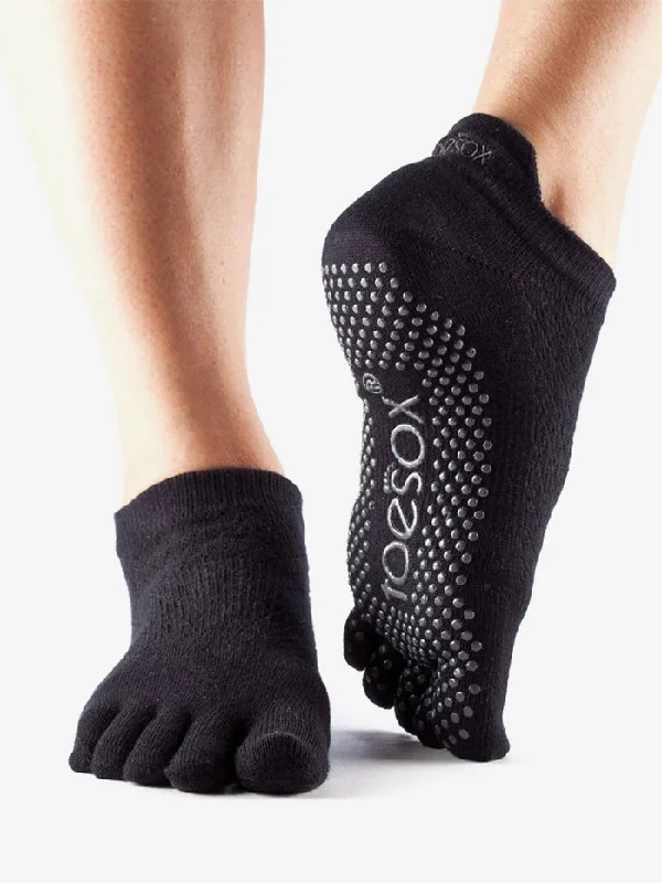 ToeSox Full Toe Low Rise Grip Socks - Black