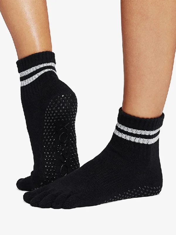 ToeSox Full Toe Melody Grip Socks - Silver Stripe