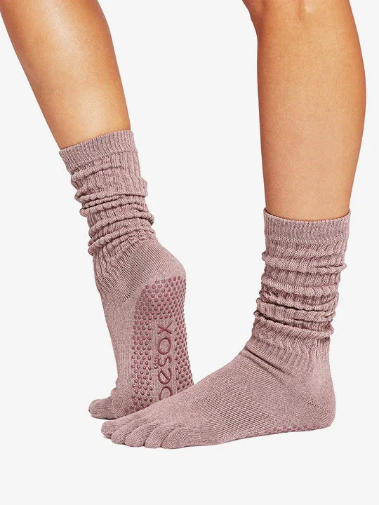 ToeSox Full Toe Slouch Grip Socks - Rosy