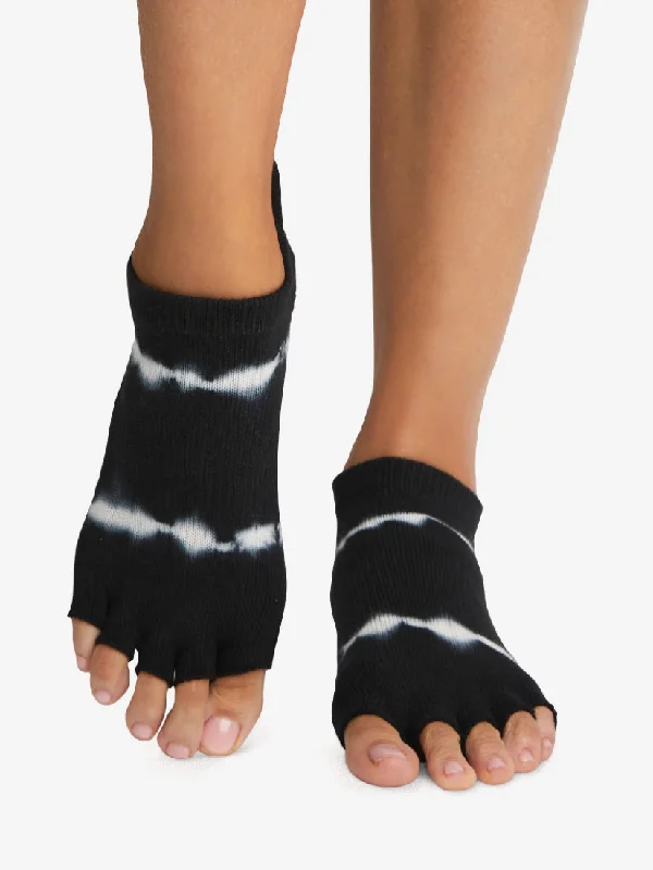 ToeSox Half Toe Low Rise Grip Socks - Black Tie Dye Stripe