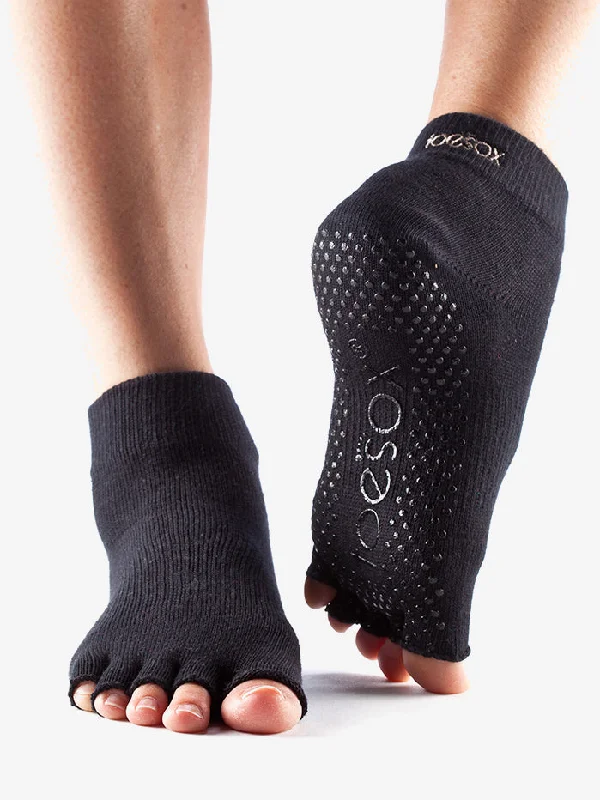 ToeSox Half Toe Ankle Grip Socks - Black