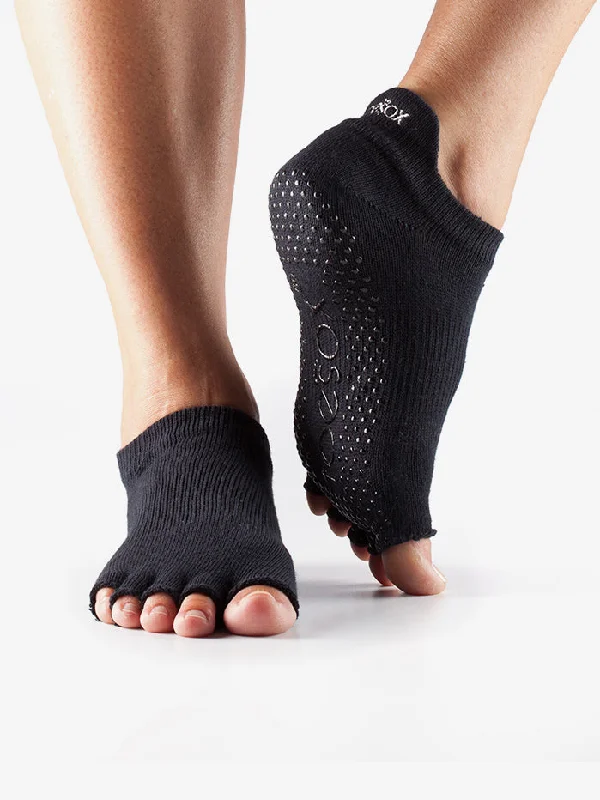 ToeSox Half Toe Low Rise Grip Socks - Black