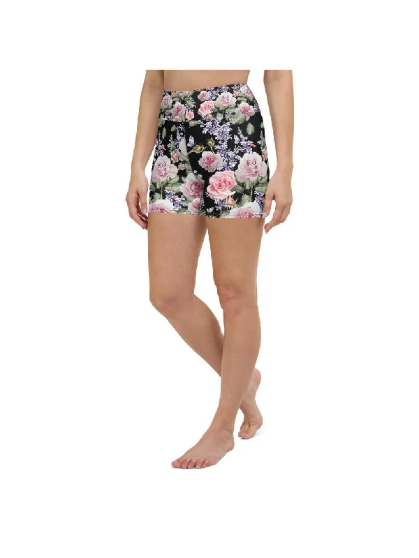 Watercolor Roses & Lavender Yoga Shorts