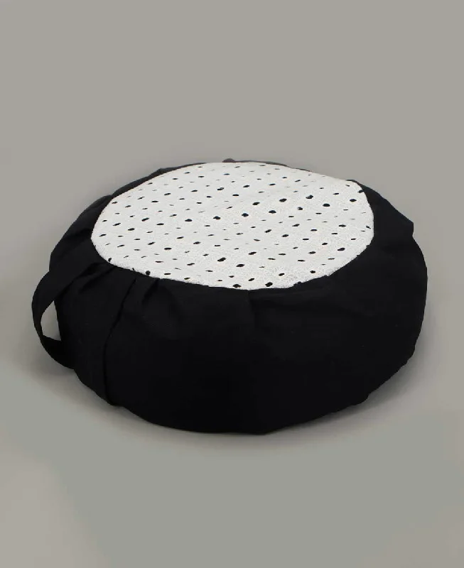 White Eyelet with Black Base Zafu Meditation Cushion