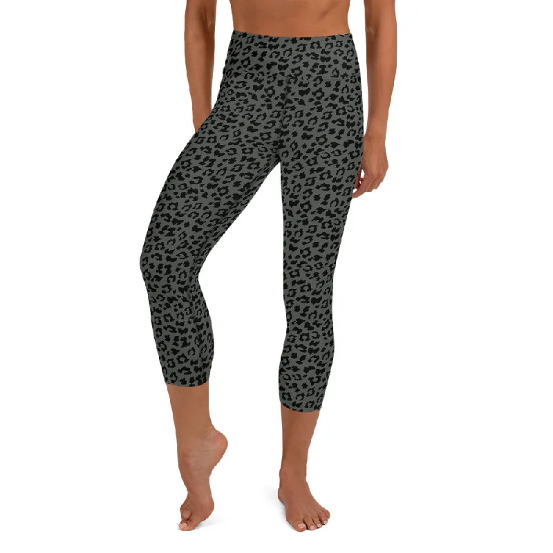 Yoga Capri Leggings in Dark Muted Green Leopard