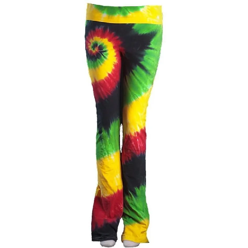 Womens Tie Dye Yoga Pants - Rasta Colors