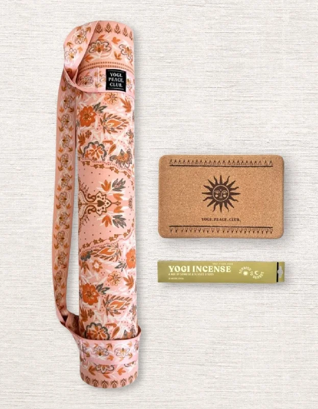 4 mm Yoga Pack - Salty Peach Yoga Mat + Block + Strap + Incense