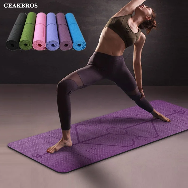 6MM TPE Yoga Mat with Position Line Non Slip Carpet Mat 183cmX61cm High Density For Beginner Environmental Fitness Gymnastic Mat