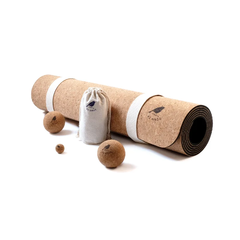 Cork Lightweight Yoga Mat and Massage Balls Bundle