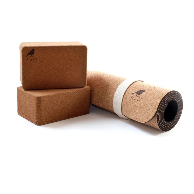 Cork Lightweight Yoga Mat and Two-Block Bundle